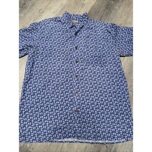 Bobby Chan 100% Silk Shirt Men's Size L Blue Geometric Short Sleeve Hawaiian‎